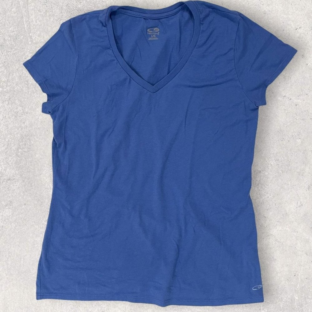 Champion Womens Tshirt Large Blue Vneck